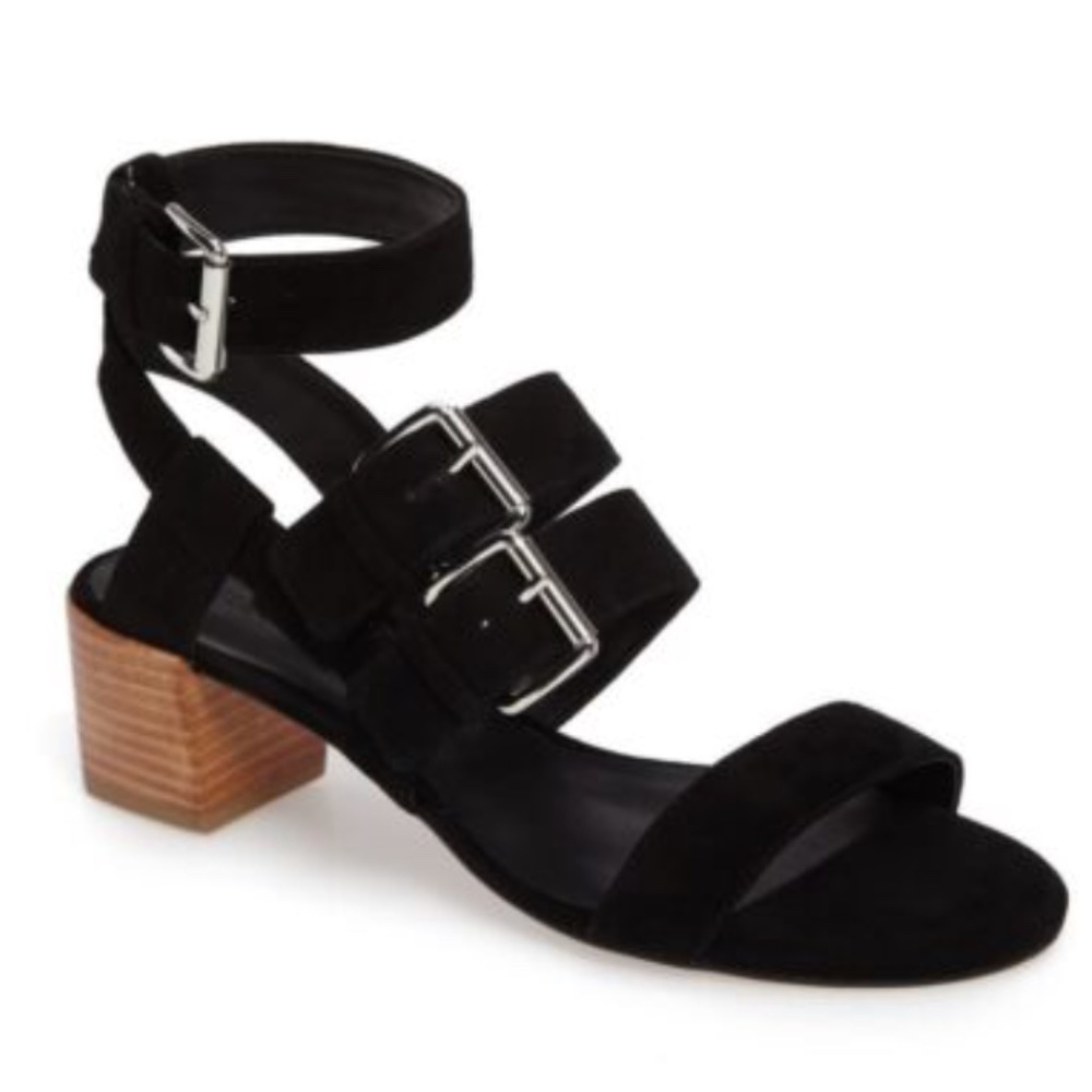 Chunky heeled black suede sandals